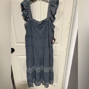 Women’s blue embroidered ruffle dress NWT XXL